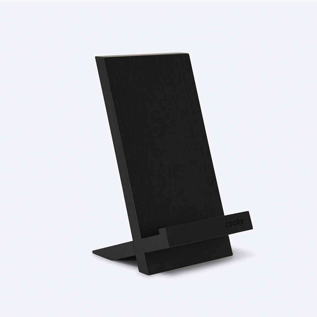 Table Halter aus Eichenholz schwarz, schräge Rückwand zum anlehnen von Büchern oder Geräten